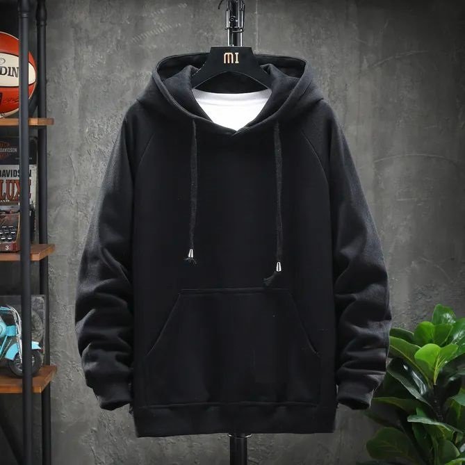 Hình ảnh Áo khoác hoodie nỉ trơn unisex nam nữ có mũ phom rộng 2 túi trước