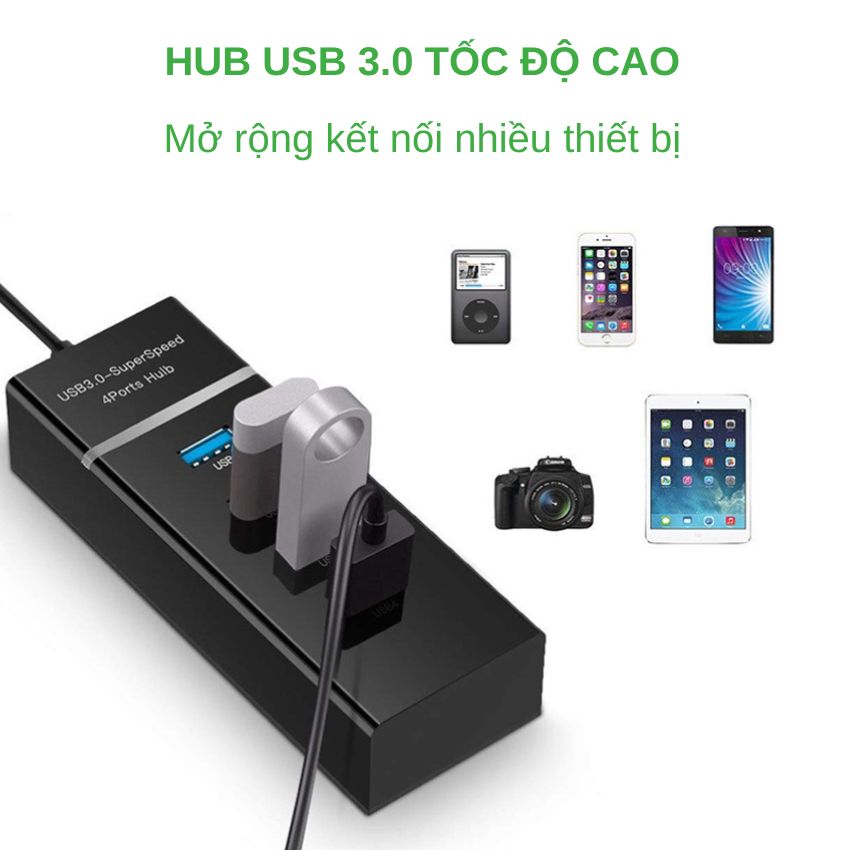 Hub USB 3.0 tốc độ cao cổng chia USB 4 cổng mở rộng kết nối chuyển đổi cho laptop, máy tính