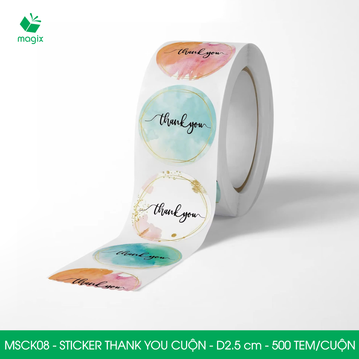 MSCK08 - D2.5 cm - Cuộn 500 sticker thank you tròn, nhãn dán thank you, tem dán cảm ơn