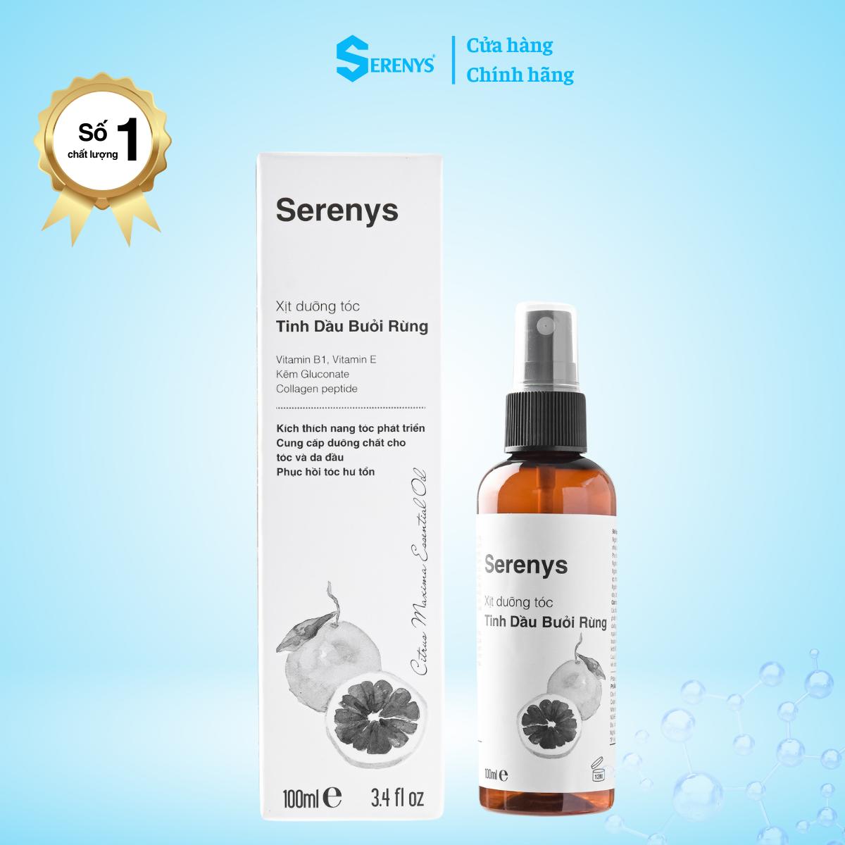 Nước xịt kích thích mọc tóc tinh dầu bưởi rừng Serenys 100ml kích thích tóc mọc dài nhanh trong 2 tuần