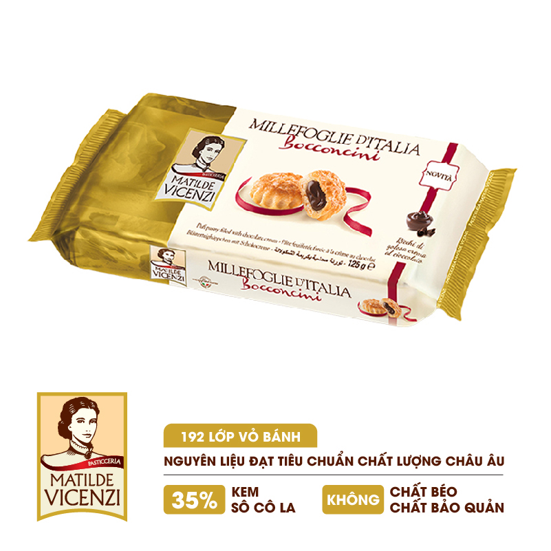 Bánh puff pastry nhập khẩu Ý nhân kem sô cô la Millefoglie D'italia Bocconcini 125g