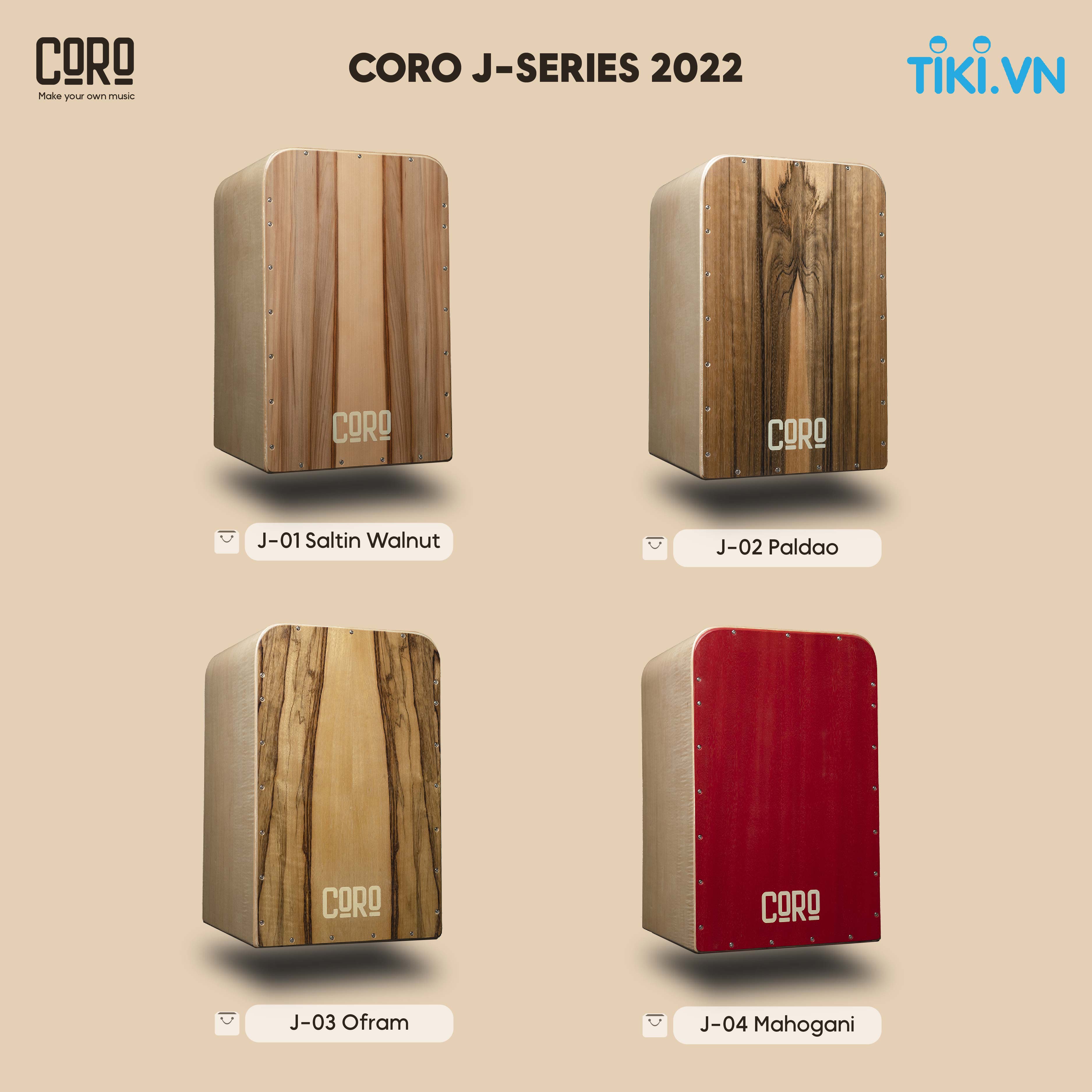 Trống Cajon CORO VIETNAM cao cấp [ J-Series ] - Tặng kèm bao trống cao cấp + Khóa học cajon online