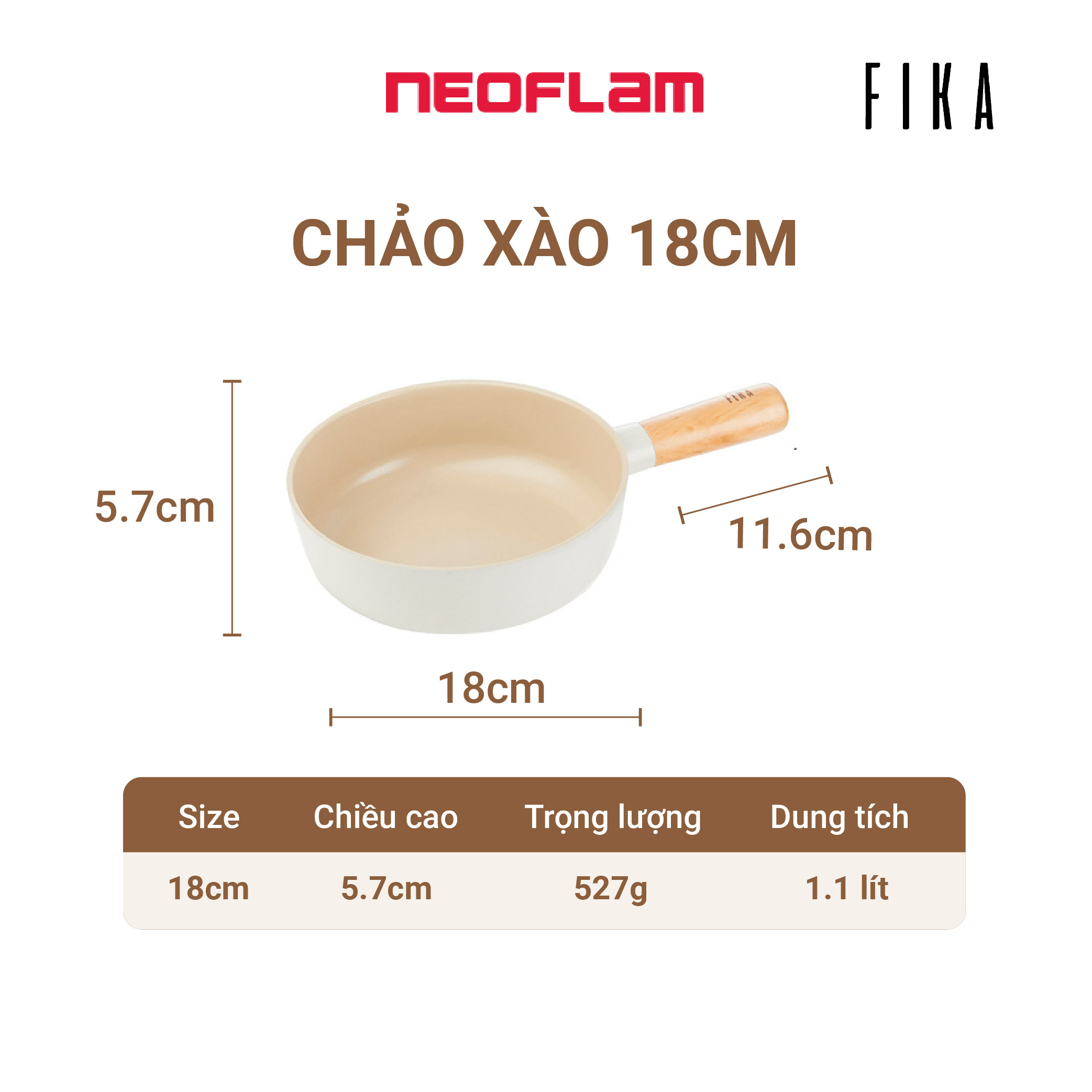 [Hàng chính hãng] Chảo xào cao cấp chống dính bếp từ cỡ nhỏ Neoflam Fika Baby 18cm, Made in Korea. Hàng có sẵn, giao ngay