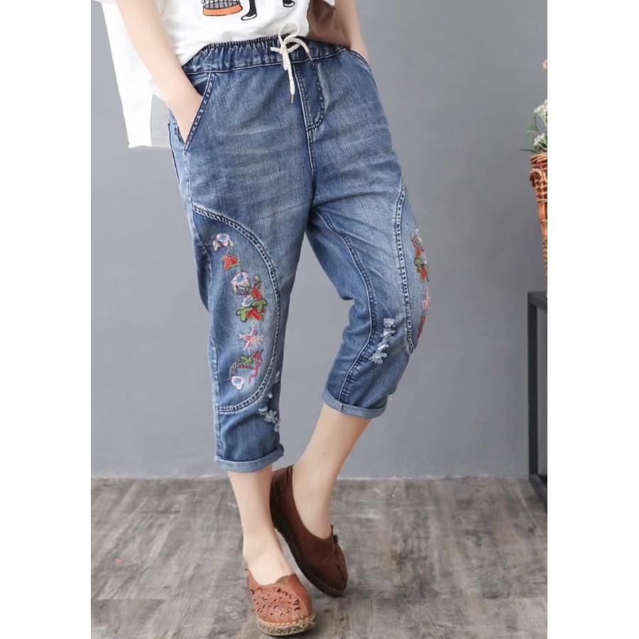 Quần jean baggy nữ thêu hoa hàng cao cấp xuất khẩu QB02 bao đẹp