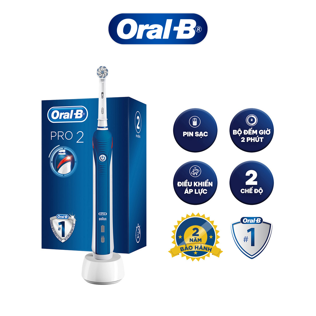 Bàn chải đánh răng điện Oral-B Pro 2 Blue D501.513 - Hàng chính hãng 