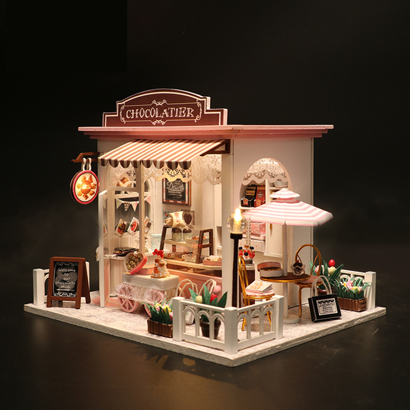 Đồ chơi lắp ghép 3D Mô hình nhà DIY Doll House Chocolatier Kèm Mica Chống bụi