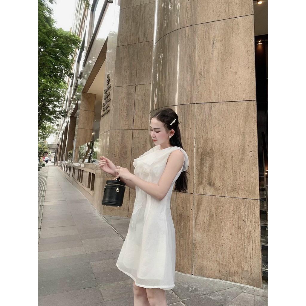 ĐẦM DỰ TIỆC VOAN KÍNH CỔ TRÒN PHỐI BÈO CỔ DÁNG XÒE