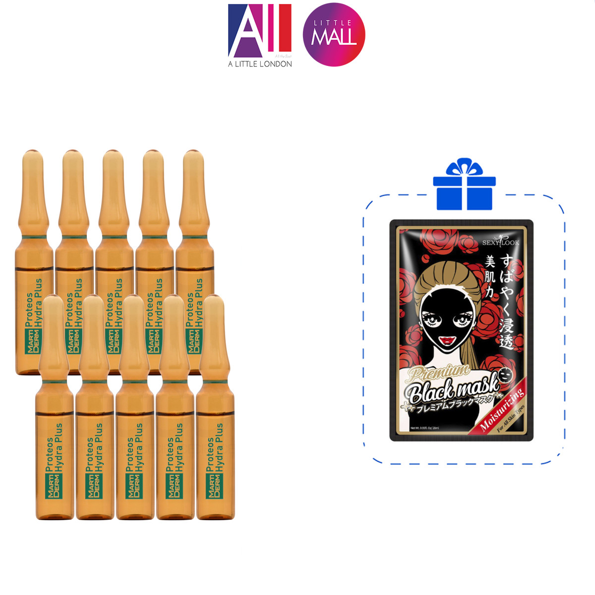 Set 10 ống tinh chất dưỡng ẩm, làm săn chắc da MartiDerm the originals proteos hydra plus 2ml TẶNG mặt nạ Sexylook hoa đỏ