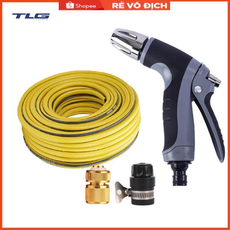 Bộ dây và vòi xịt tăng áp rửa xe tưới cây 20M (cút đồng nối nhựa đen) 206817