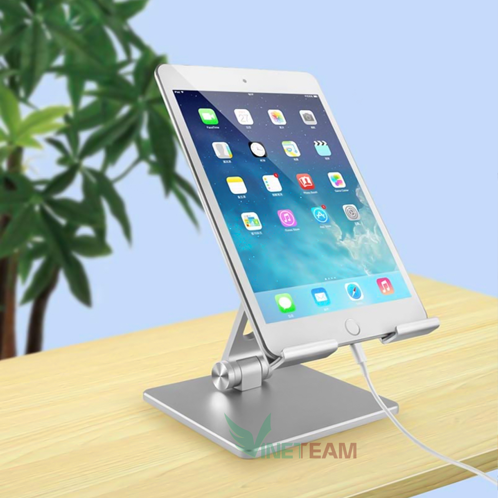 Giá Đỡ Dành Cho Điện Thoại Máy Tính Bảng Ipad VINETTEAM T1 Để Bàn Hợp Kim Nhôm Cao Cấp Hai Trục Xoay 180 Độ Chống Mỏi Vai Gáy - Hàng Chính Hãng