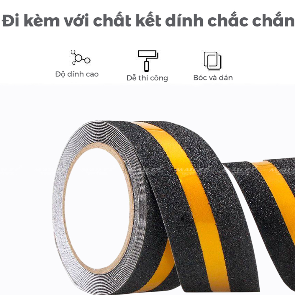 Băng keo chống trượt vân nhám đá phản quang 5m x 5cm cao cấp PQ-505V, dán cầu thang, chống trơn trượt hiệu quả dành cho văn phòng, nhà xưởng, chân bậc cầu thang - Mai Lee