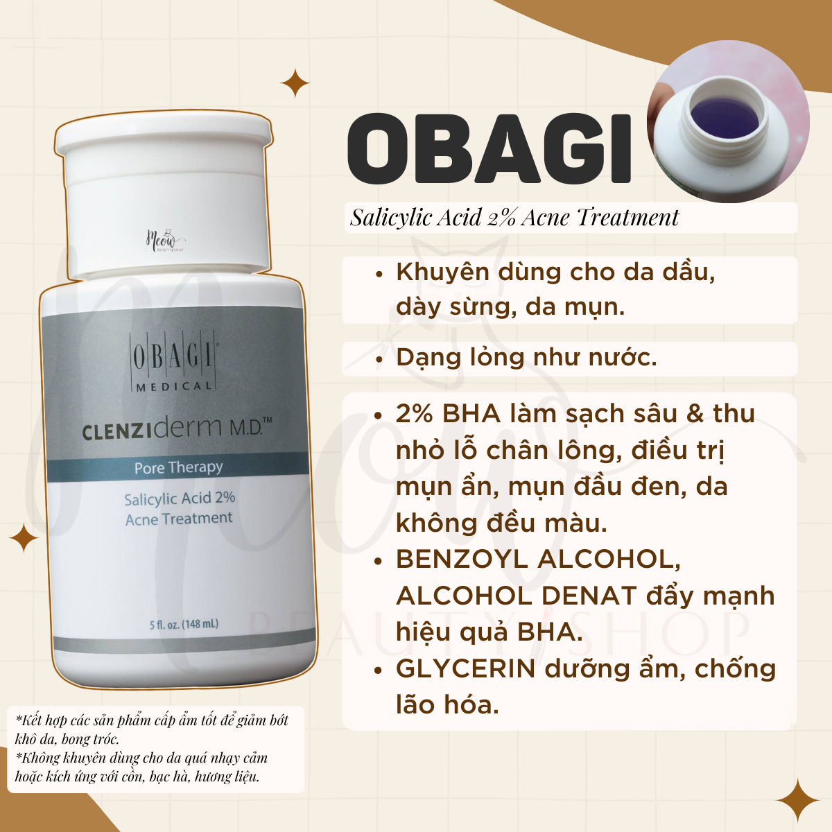 Dung dịch tẩy tế bào chết BHA Obagi - Clenziderm Pore Therapy 148ml - Kiềm dầu, giảm mụn