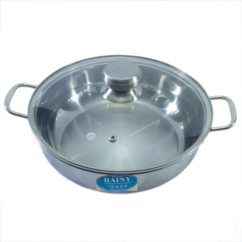 Chảo Lẩu Inox 3 Đáy Rainy  Dùng Được Cho Bếp Từ Nắp Kiếng- Hàng Chính Hãng -(XTT-CHAO 26-3DK)