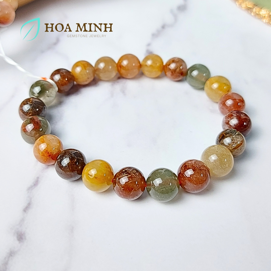 Vòng tay đá Thạch Anh Tóc tam tài size 9 li Thạch Anh Tóc Đỏ Thạch Anh Tóc Vàng Thạch Anh Tóc Xanh