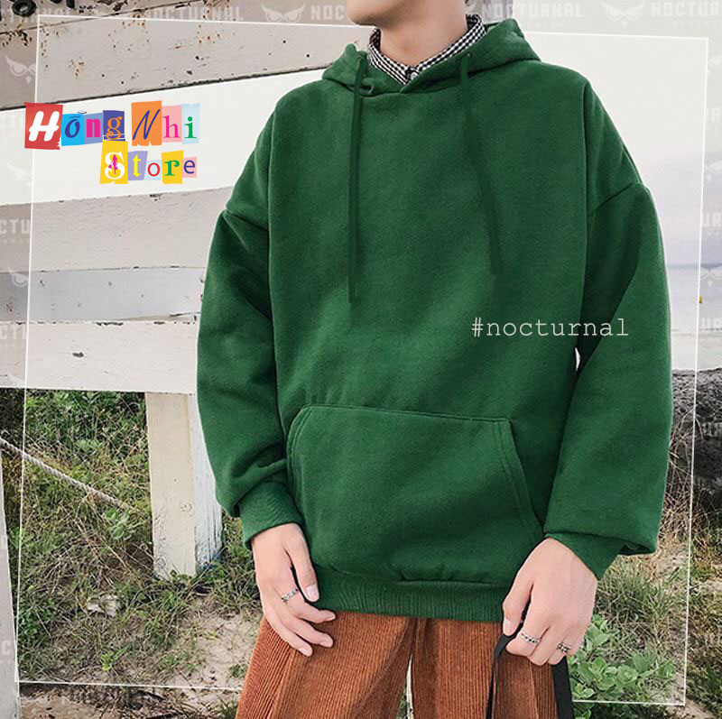 Áo Hoodie Trơn Màu Xanh Lá Cao Cấp Dáng Rộng Unisex Nam Nữ Mặc Được - MM