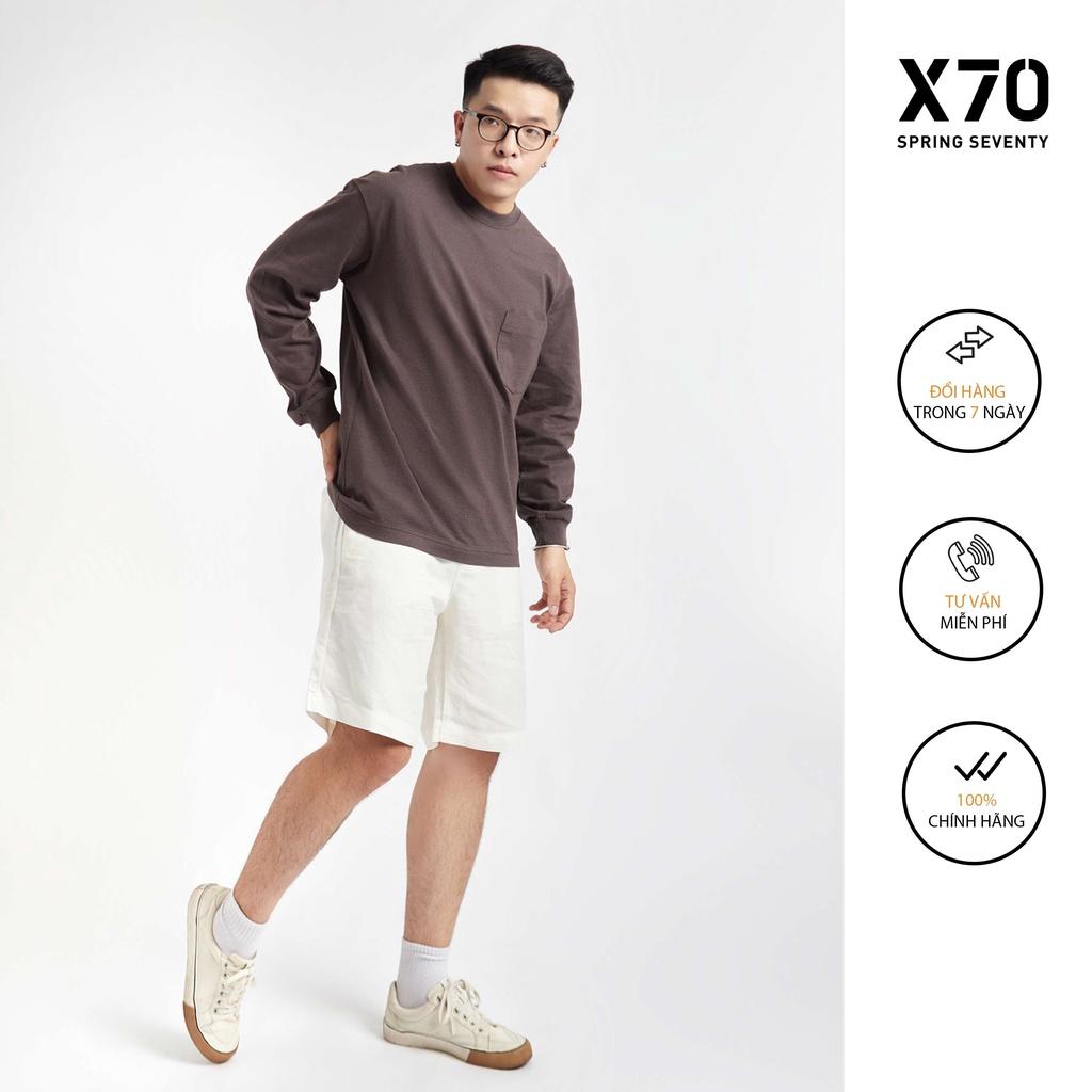 Áo Thun Nam Trơn Kiểu Dáng Cổ Tròn Tay Dài Thiết Kế Có Túi Thời Trang X70 - 06390047
