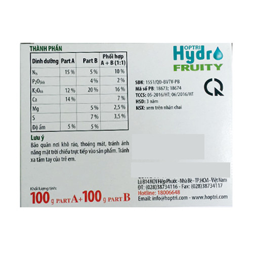 PHÂN BÓN RỄ THỦY CANH HYDRO FRUITY Sử dụng được cho 100 lít nước
