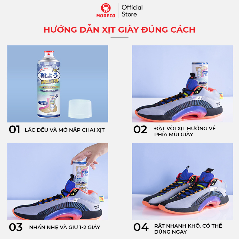 Chai Xịt Khử Mùi Giày KINBATA 360 ml - Công Nghệ ION Bạc Nhật Bản, Loại Bỏ Mùi Hôi Triệt Để, Kháng Khuẩn - Modeco