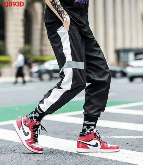 Quần jogger quần thể thao chất liệu dù chạy sọc và phát sáng