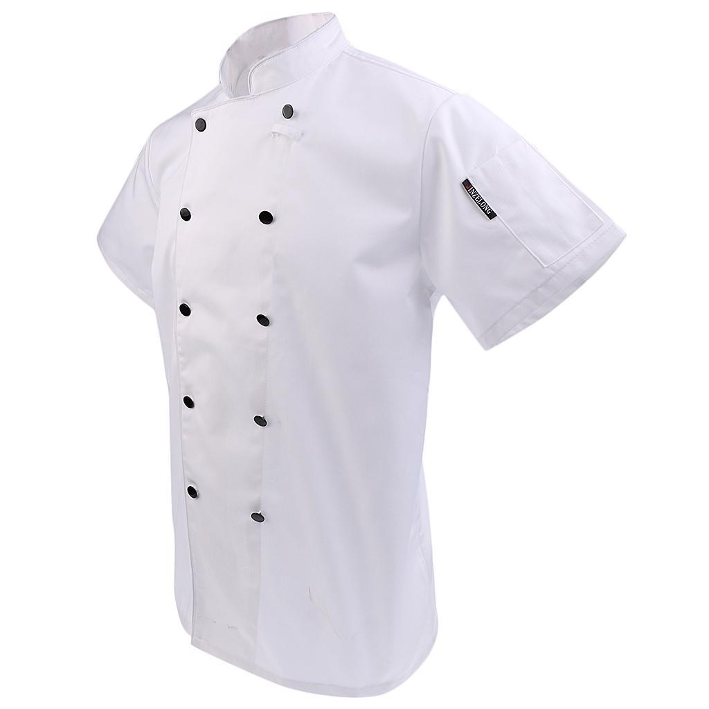 2/SET Unisex Chef Jacket Short Sleeve Coat Hotel Waiters Bakery Uniform S-3XL