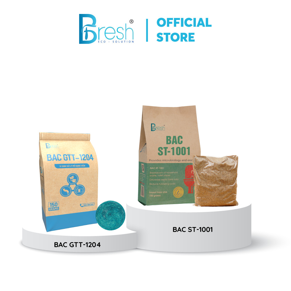 BFRESH Combo Vi sinh xử lý hầm tự hoại BAC ST-1001 & Vi sinh xử lý mỡ BAC GTT 1204 - dạng viên