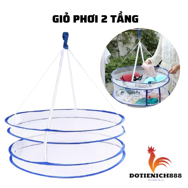 Giỏ treo phơi tất và đồ lót 2 tầng bằng vải lưới có thể gấp gọn