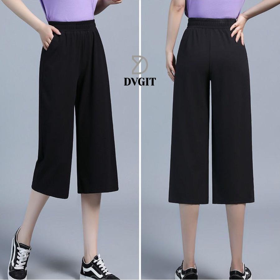 Quần Nữ Ống Rộng DVGIT Kiểu Lỡ Dáng Lửng Chất Liệu Tăm Lạnh Mát Mịn Phù Hợp Đi Chơi Dạo Phồ Thời Trang Hàn Quốc
