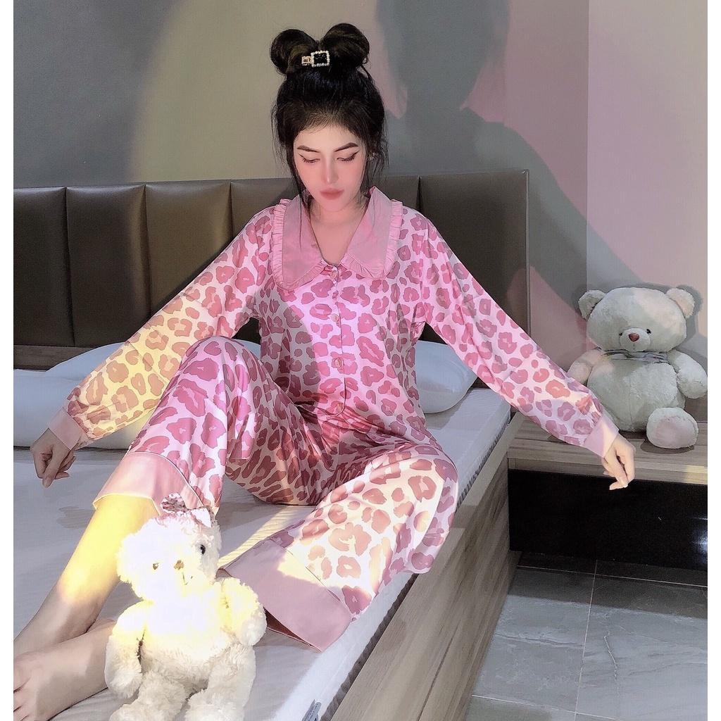 Bộ Lụa Dài Cổ Bèo Họa Tiết Mặc Nhà