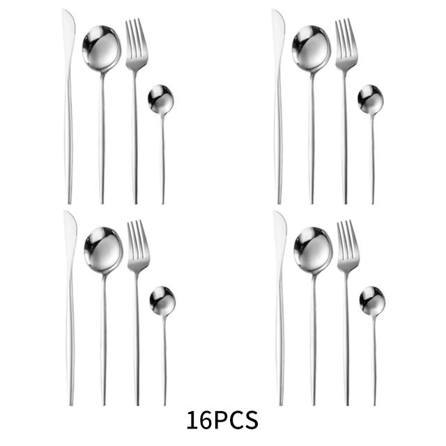 16PCS Bộ Dao Kéo Hợp Kim Inox Dao Dĩa Cà Phê Thìa Phẳng Bằng Bộ Đồ Nhà Bếp Bộ Đồ Ăn Cao Cấp Tinh Tế Hộp Quà Tặng bộ