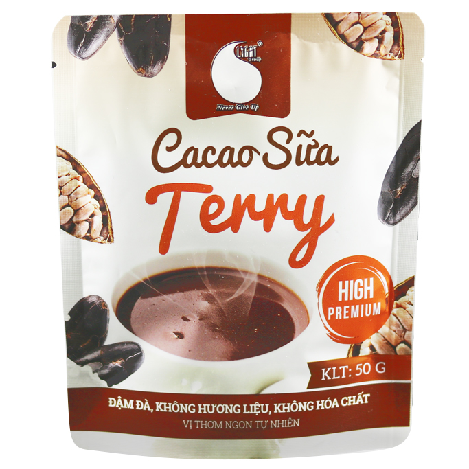 Bột Cacao sữa Terry , thơm ngon , đậm đà , hợp gu người sành cacao , đặc biệt không hương liệu , mùi vị tự nhiên , an toàn sức khỏe , Gói 50G