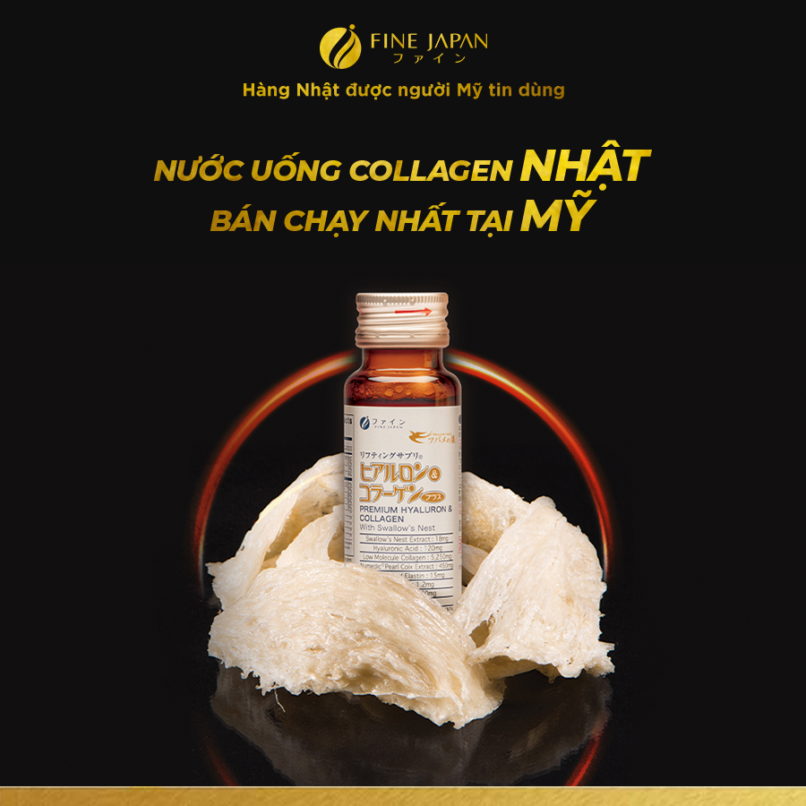 Nước Uống Collagen Tổ Yến Sào Nhật Bản Thượng Hạng Đẹp Da - Fine Japan Hyaluron Collagen Premium Swallow Nest Hộp 10 chai x 50ml