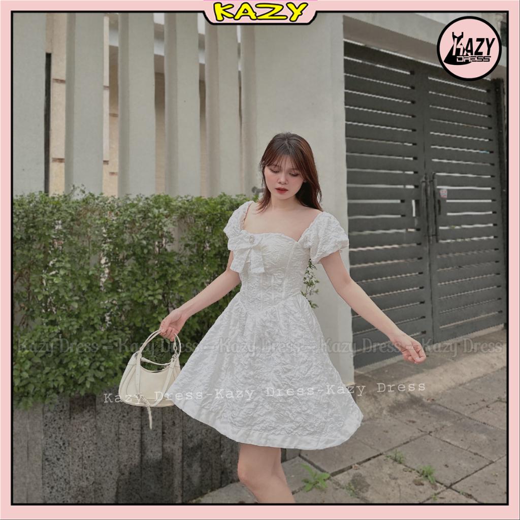 Váy xốp dự tiệc đính nơ phong cách tiểu thư KAZY DRESS V059