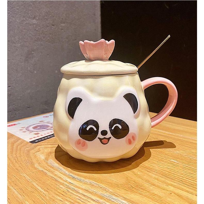 Cốc Sứ Gấu Trúc Panda Dễ Thương Làm Quà Tặng Có Nắp Và Thìa Cafe