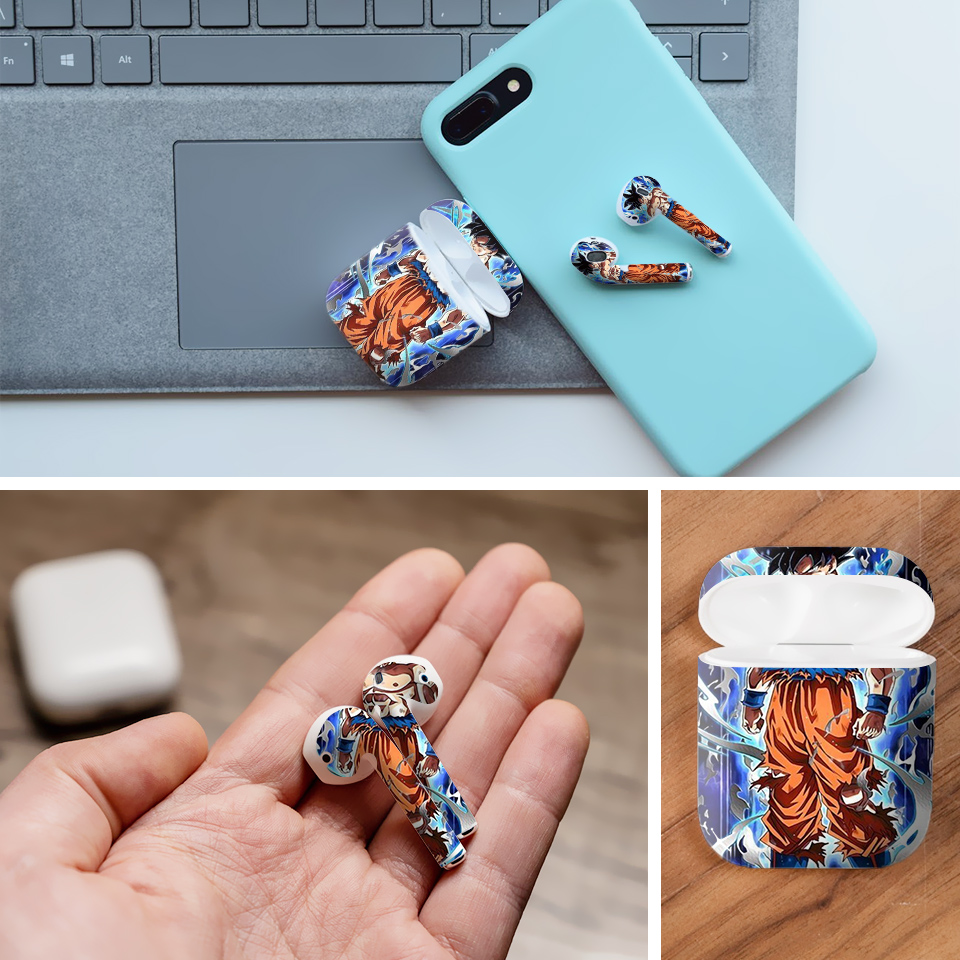 Miếng dán skin chống bẩn cho tai nghe AirPods in hình Songoku Dragon Ball - 7vnr035 (bản không dây 1 và 2)