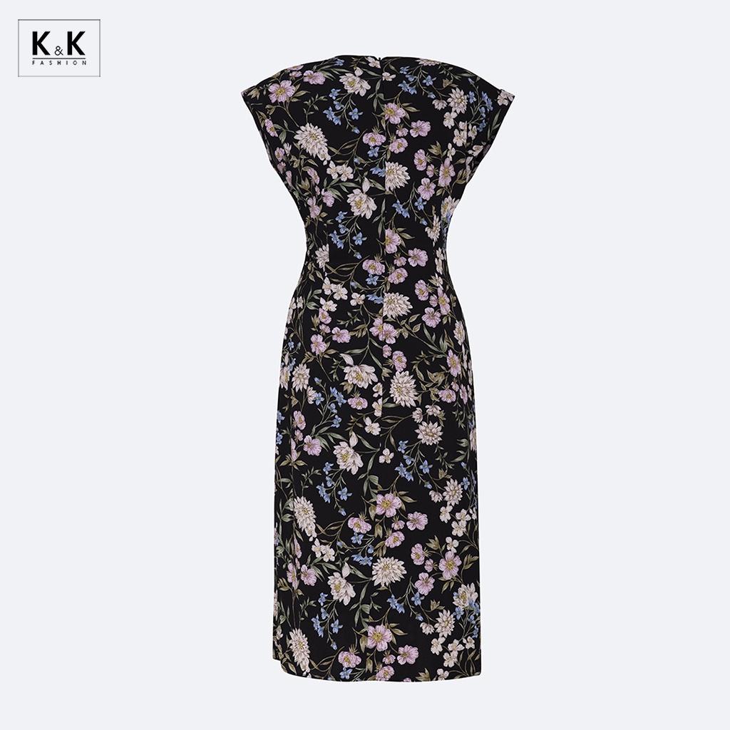Đầm Quấn Wrap Dress Họa Tiết Hoa Cổ Tim K&K Fashion KK120-02 Chất Liệu Xốp Thái