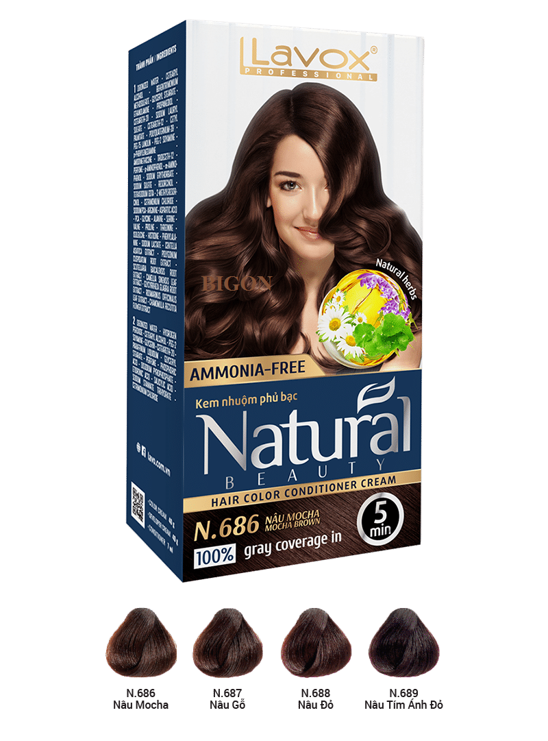 Kem Nhuộm Phủ Bạc Cao Cấp Siêu Dưỡng, Tự Nhiên Lavox N.686 - Mocha Brown