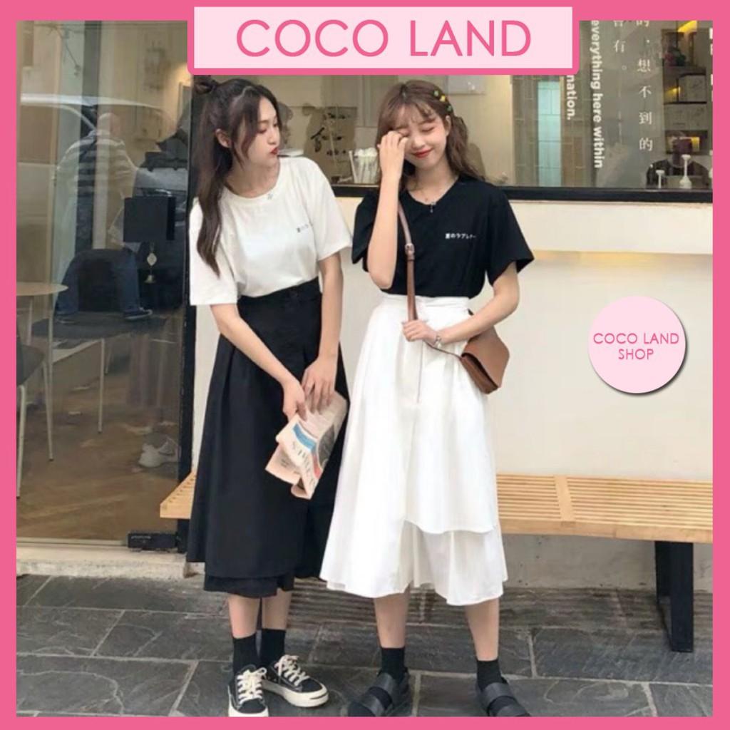 CHÂN VÁY ULAZZANG TẦNG DÁNG DÀI XÒE NỮ ĐEN TRẮNG COCO LAND