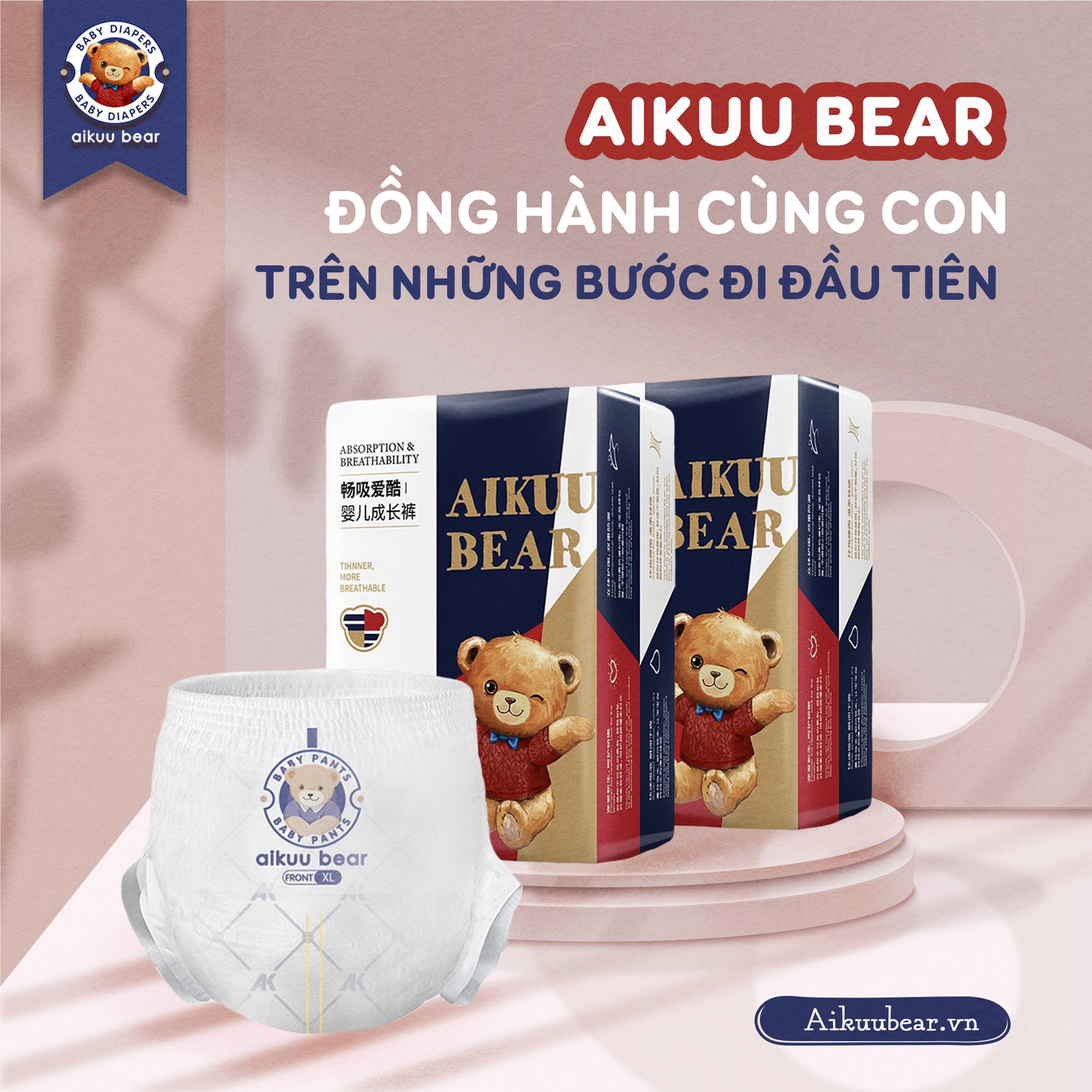 Bỉm Aikuu Bear CHÍNH HÃNG Dán/Quần đủ size S112,M100/M100,L96,XL92,XXL88,XXXL84