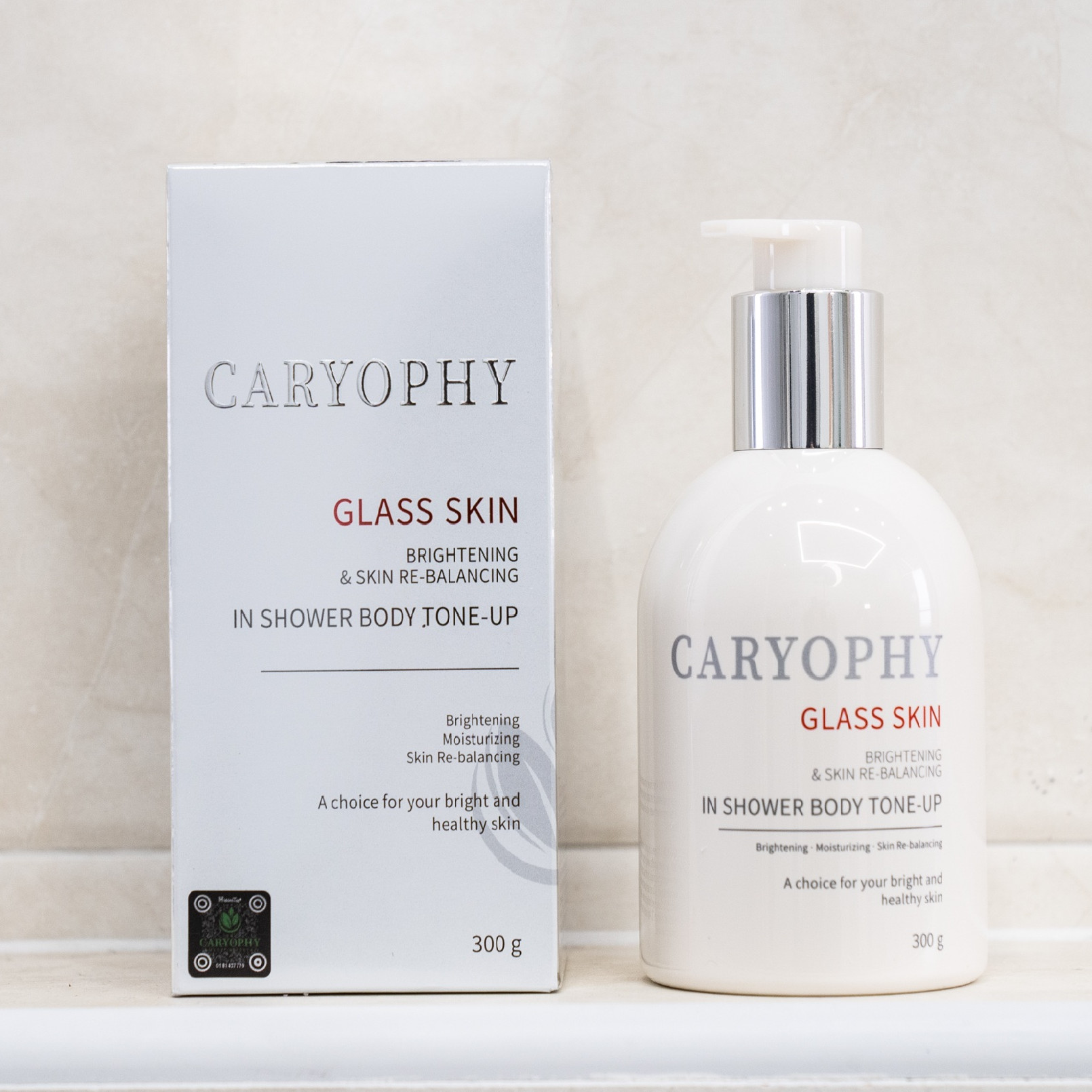 Kem Dưỡng Trắng Da Caryophy Glass Skin In Shower Body Tone Up | 300g - dùng làm tắm trắng, dưỡng trắng, che mờ khuyết điểm