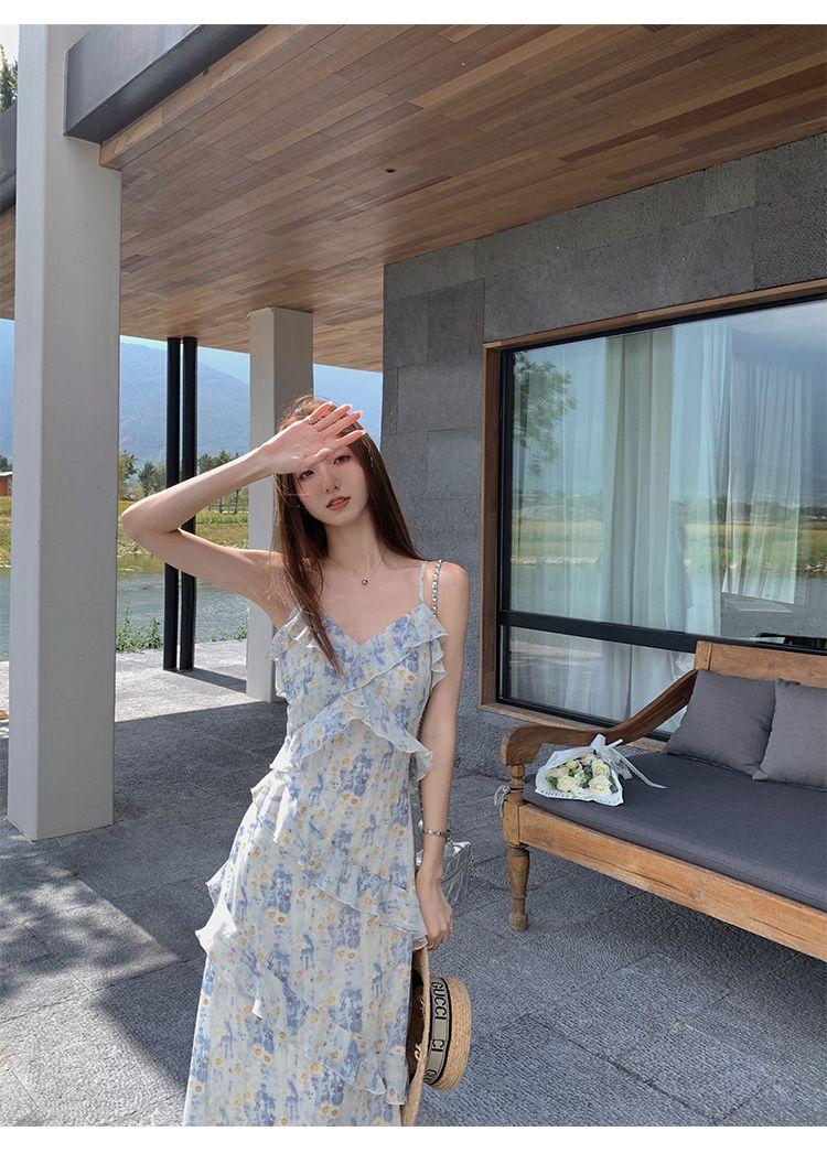 TOBE1SHOP Váy cưới lá sen, nữ tính, dịu dàng, in hoa, váy dài bãi biển.