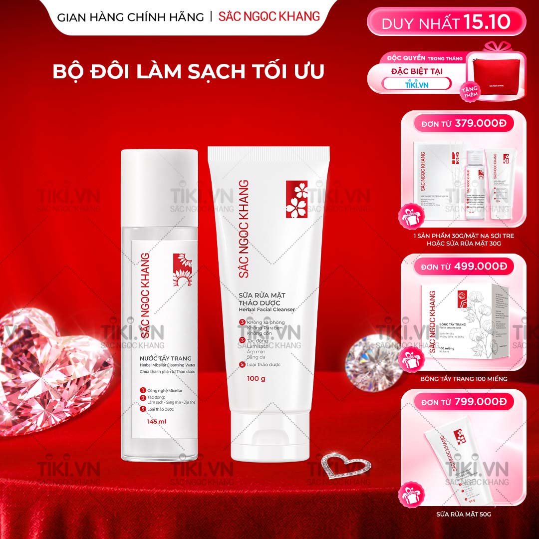 Bộ đôi làm sạch sâu cho da Sắc Ngọc Khang Nước tẩy trang 145ml Sữa rửa mặt 100g