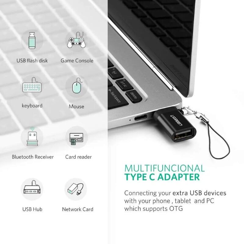 Ugreen UG50284US270TK Màu Bạc Đầu chuyển đổi TYPE C sang USB 3.0 vỏ nhôm - HÀNG CHÍNH HÃNG