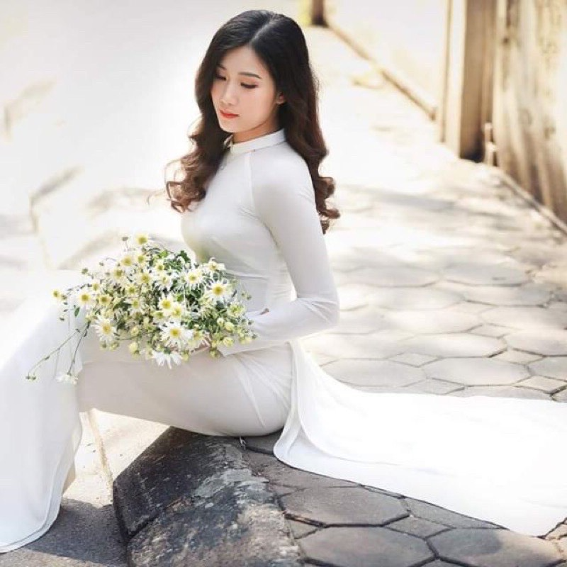 Áo Dài Trắng Truyền Thống Lụa Nhật Habutai 4 Tà - Áo Dài Mian
