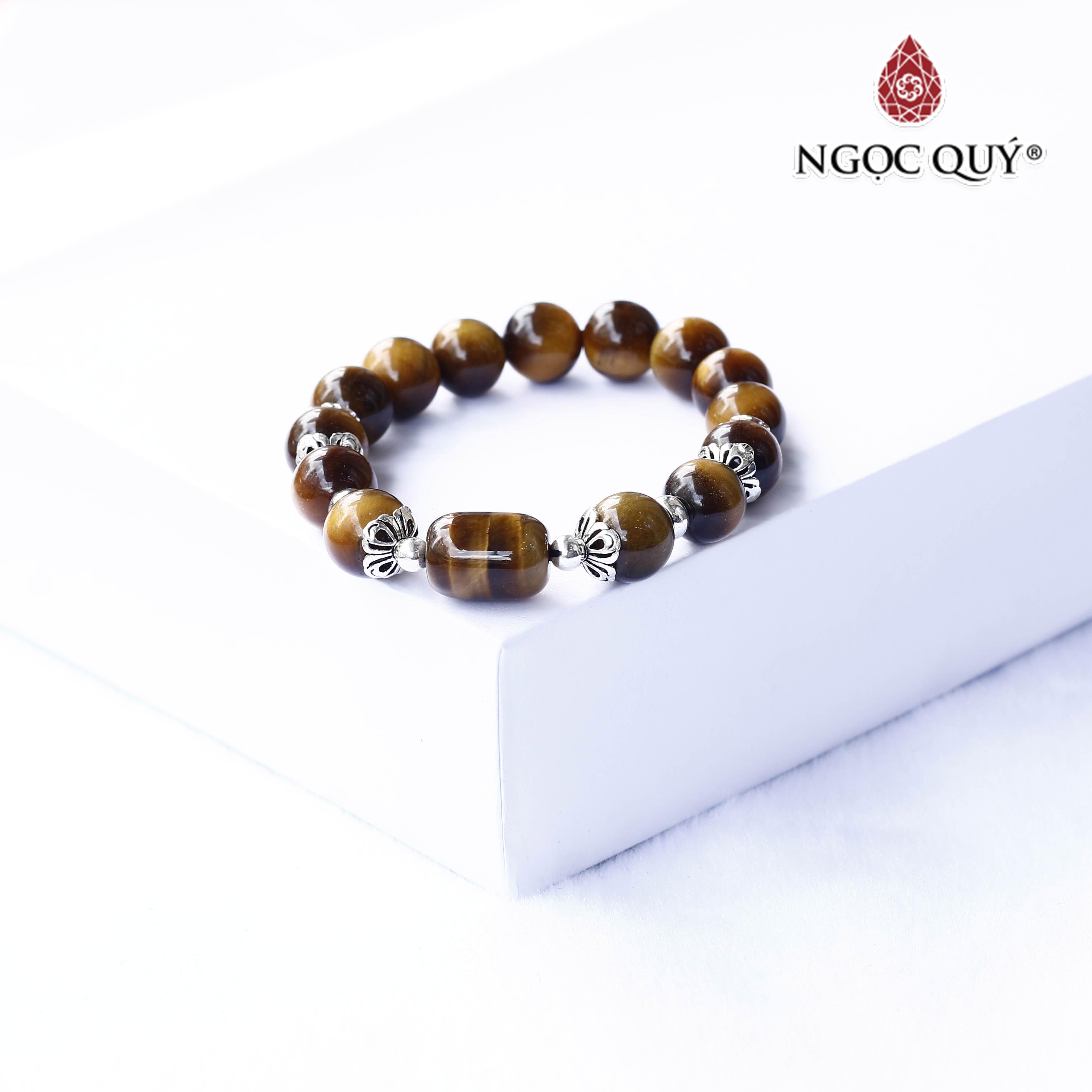 Vòng tay thạch anh mắt hổ vàng nâu hạt hình lu thống phối charm bạc hạt 10mm hợp mệnh thổ, kim - Ngọc Quý Gemstones