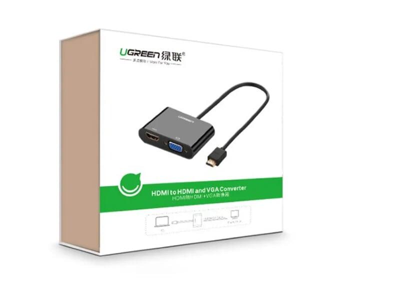 Ugreen UG40744CM101TK Màu Đen Bộ chuyển HDMI sang VGA + HDMI kèm cổng âm thanh - HÀNG CHÍNH HÃNG