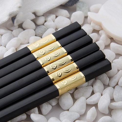 Bộ 10 đôi Đũa mạ vàng, Đũa ăn cao cấp đũa khảm vàng hàn quốc Chống Trơn- Chống Trượt- Chống Mốc- Bền Mầu