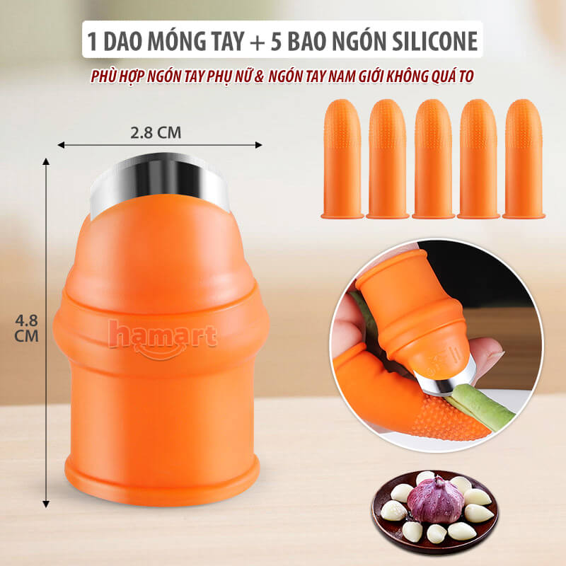 SET Dao Móng Tay Hái Rau Bào Vỏ Kèm 5 Bao Silicon Bảo Vệ Ngón Tay Hamart Nhặt Rau Ngắt Bấm Củ Quả