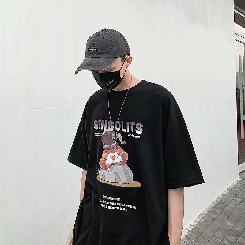 Áo phông nam nữ unisex form rộng tay lỡ thun teen cổ tròn oversize cotton giá rẻ basic đen trắng tee pull SENSOLIST