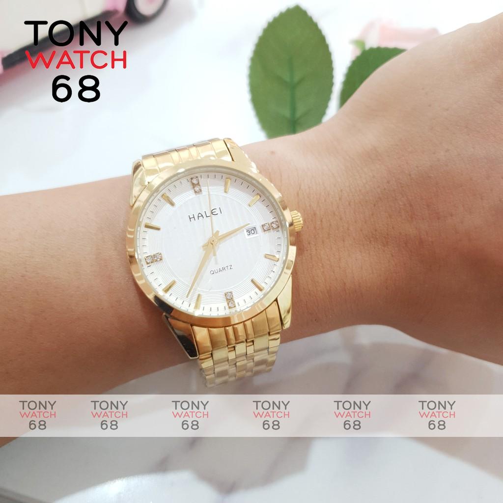 Đồng hồ đôi nam nữ Halei 564 dây thép đúc đặc 6 hàng chống nước chống xước Tony Watch 68