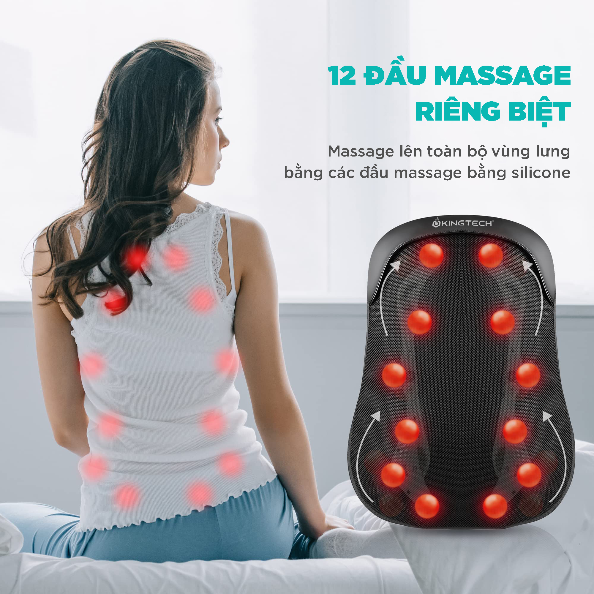 Đệm Ghế Massage Lưng Cao Cấp KingTech KC-300 - Máy Mát Xa Chế Độ 3D, 12 Bóng Chuyên Sâu, - Kết Hợp Tính Năng Nhiệt Hồng Ngoại - Hàng Chính Hãng